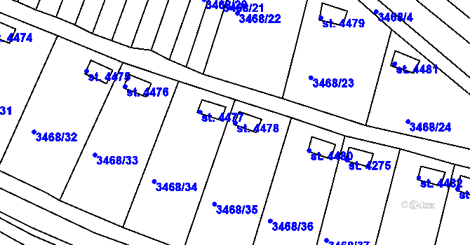 Parcela st. 4478 v KÚ Rakovník, Katastrální mapa