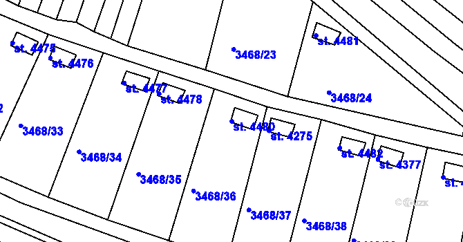 Parcela st. 4480 v KÚ Rakovník, Katastrální mapa