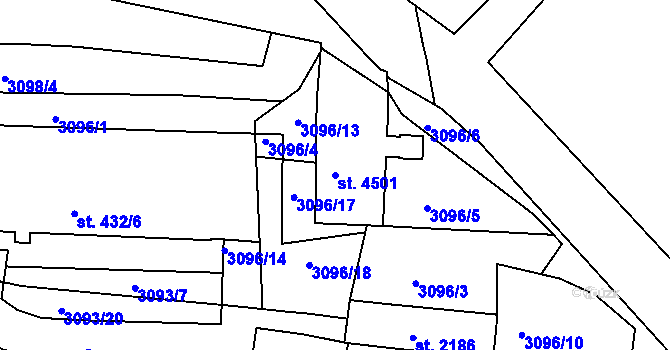 Parcela st. 4501 v KÚ Rakovník, Katastrální mapa