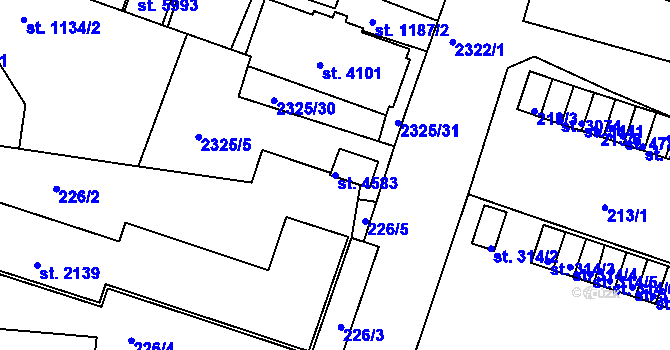 Parcela st. 4583 v KÚ Rakovník, Katastrální mapa