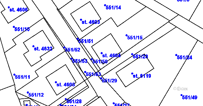 Parcela st. 4604 v KÚ Rakovník, Katastrální mapa