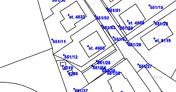 Parcela st. 4605 v KÚ Rakovník, Katastrální mapa