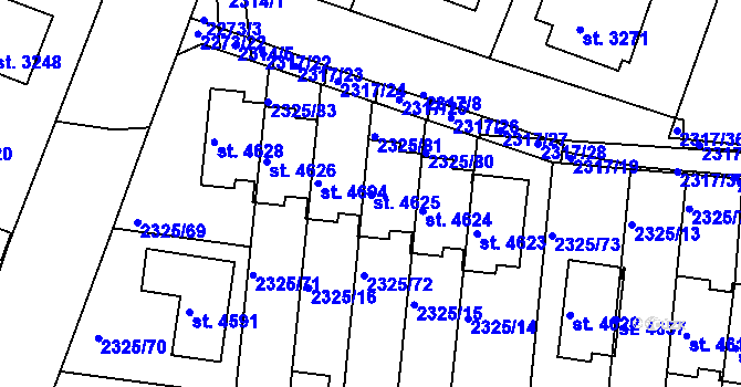 Parcela st. 4625 v KÚ Rakovník, Katastrální mapa