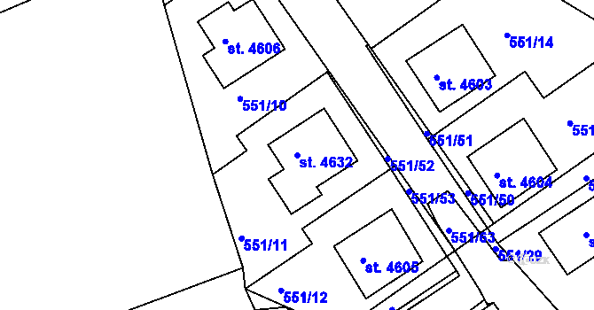Parcela st. 4632 v KÚ Rakovník, Katastrální mapa