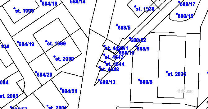 Parcela st. 4643 v KÚ Rakovník, Katastrální mapa