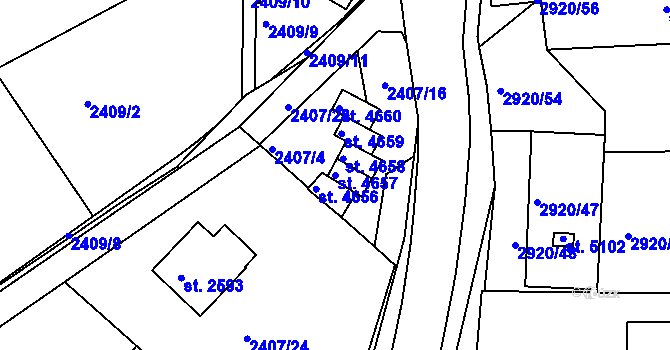 Parcela st. 4657 v KÚ Rakovník, Katastrální mapa