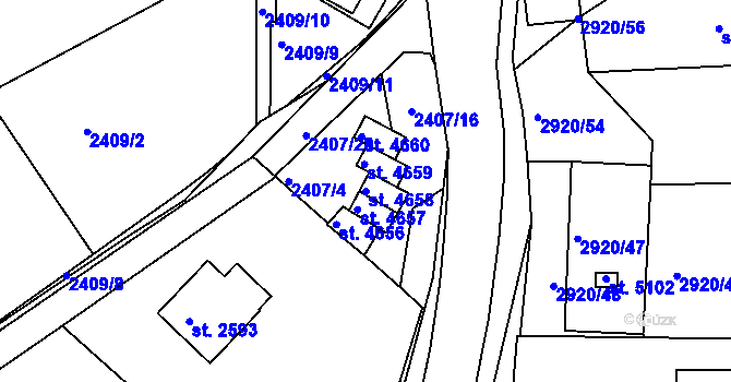 Parcela st. 4658 v KÚ Rakovník, Katastrální mapa