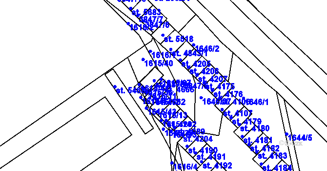Parcela st. 4666 v KÚ Rakovník, Katastrální mapa