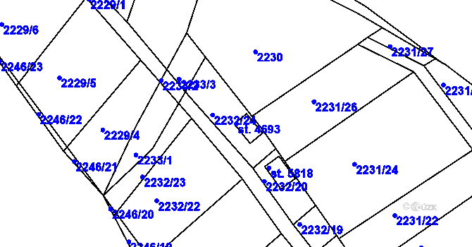 Parcela st. 4693 v KÚ Rakovník, Katastrální mapa