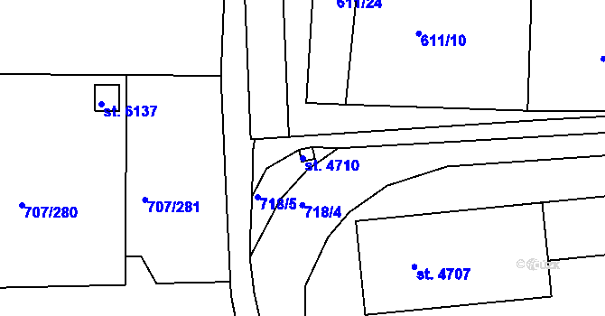 Parcela st. 4710 v KÚ Rakovník, Katastrální mapa