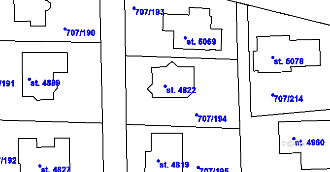 Parcela st. 4822 v KÚ Rakovník, Katastrální mapa