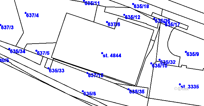 Parcela st. 4844 v KÚ Rakovník, Katastrální mapa
