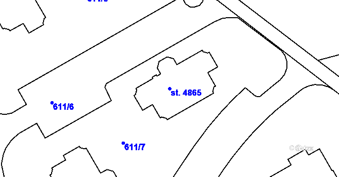 Parcela st. 4865 v KÚ Rakovník, Katastrální mapa