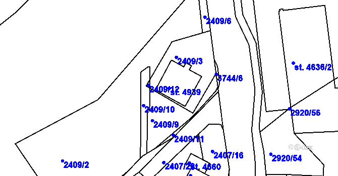 Parcela st. 4939 v KÚ Rakovník, Katastrální mapa