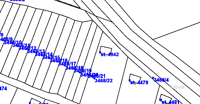 Parcela st. 4942 v KÚ Rakovník, Katastrální mapa