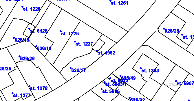 Parcela st. 4952 v KÚ Rakovník, Katastrální mapa