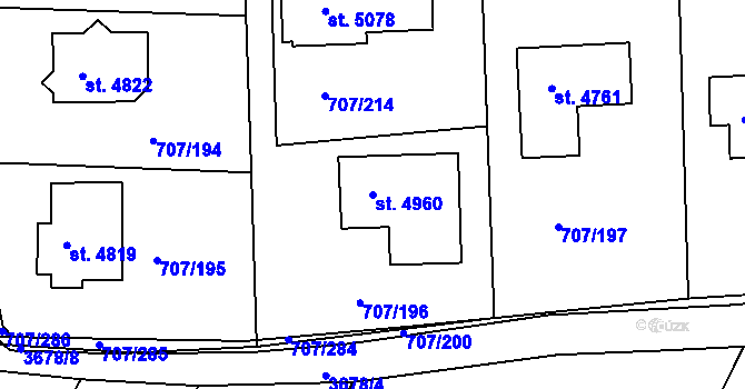 Parcela st. 4960 v KÚ Rakovník, Katastrální mapa