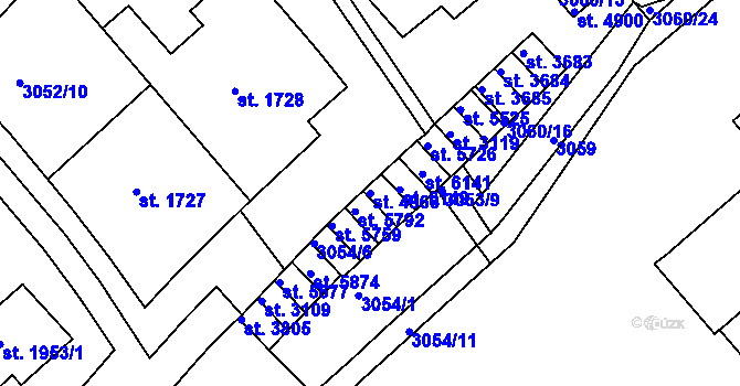 Parcela st. 4966 v KÚ Rakovník, Katastrální mapa