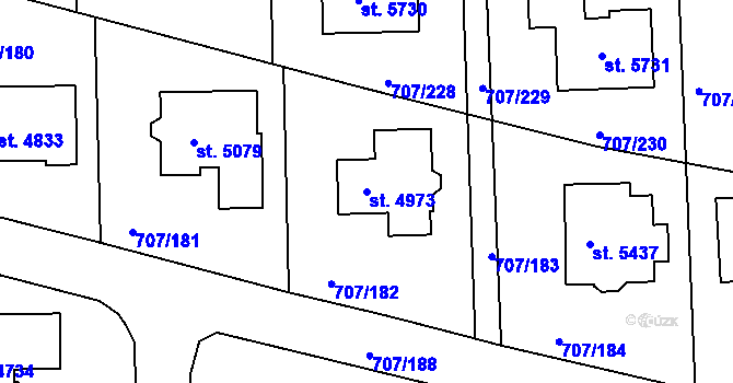 Parcela st. 4973 v KÚ Rakovník, Katastrální mapa