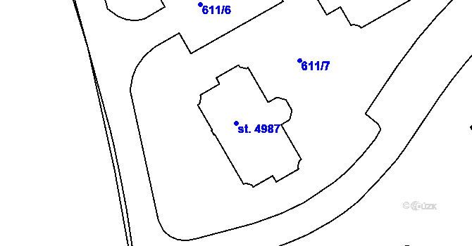 Parcela st. 4987 v KÚ Rakovník, Katastrální mapa