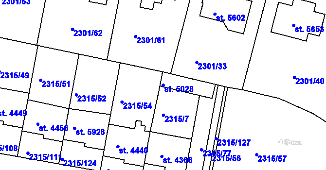 Parcela st. 5028 v KÚ Rakovník, Katastrální mapa