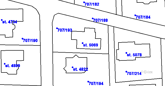 Parcela st. 5069 v KÚ Rakovník, Katastrální mapa