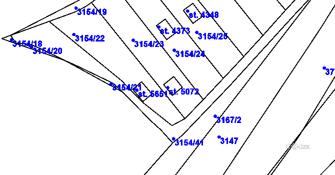 Parcela st. 5072 v KÚ Rakovník, Katastrální mapa