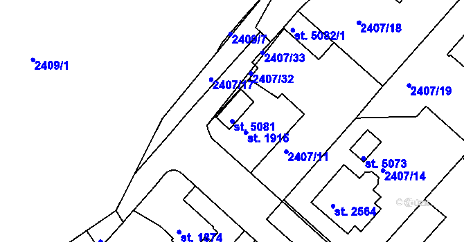 Parcela st. 5081 v KÚ Rakovník, Katastrální mapa