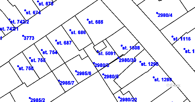 Parcela st. 5091 v KÚ Rakovník, Katastrální mapa