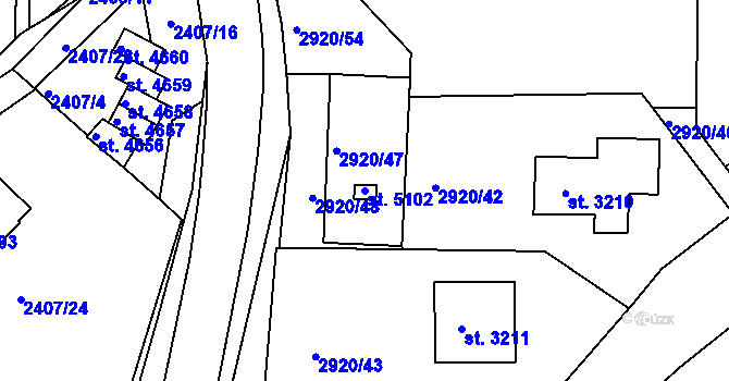 Parcela st. 5102 v KÚ Rakovník, Katastrální mapa