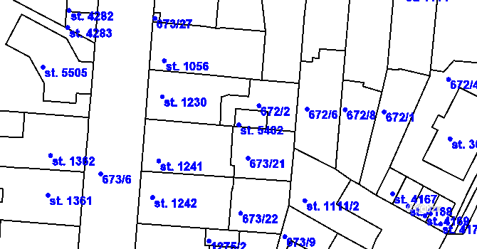 Parcela st. 5402 v KÚ Rakovník, Katastrální mapa