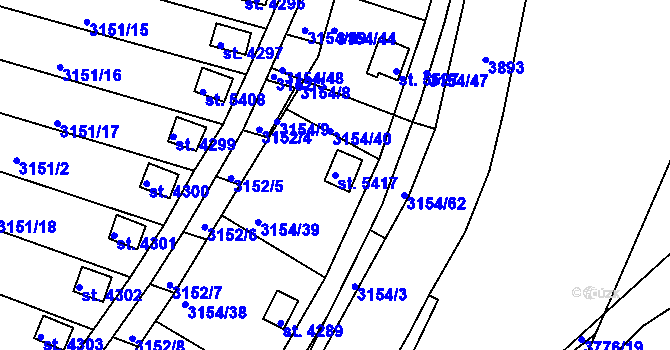 Parcela st. 5417 v KÚ Rakovník, Katastrální mapa