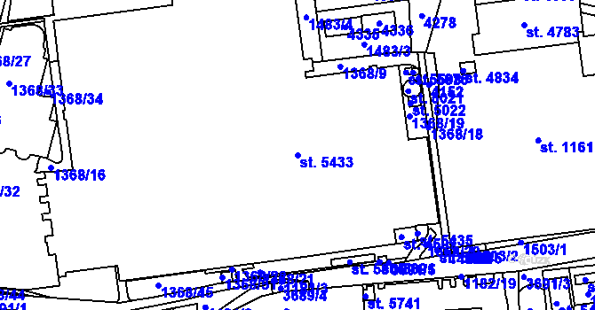 Parcela st. 5433 v KÚ Rakovník, Katastrální mapa