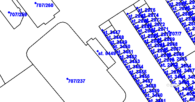 Parcela st. 5449 v KÚ Rakovník, Katastrální mapa