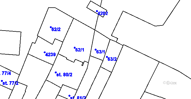 Parcela st. 63/1 v KÚ Rakovník, Katastrální mapa