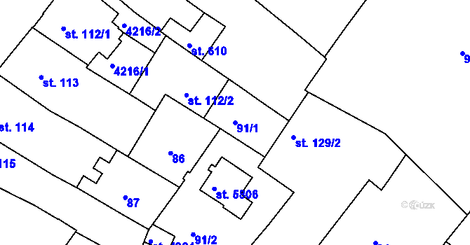 Parcela st. 91/1 v KÚ Rakovník, Katastrální mapa