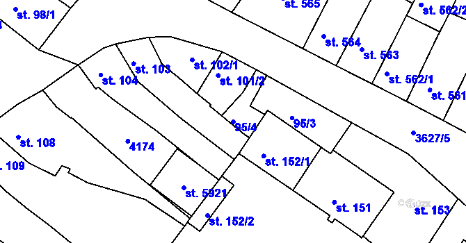Parcela st. 95/4 v KÚ Rakovník, Katastrální mapa