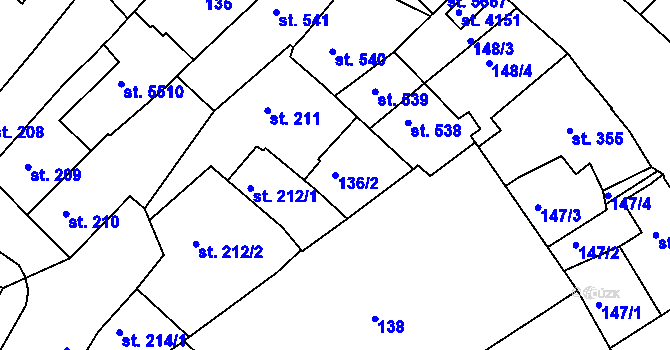 Parcela st. 136/2 v KÚ Rakovník, Katastrální mapa