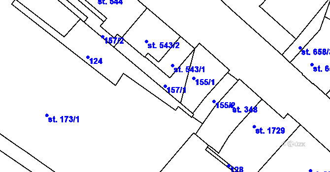 Parcela st. 157/1 v KÚ Rakovník, Katastrální mapa