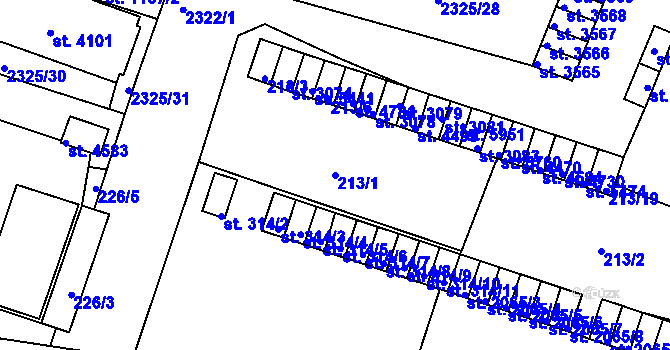 Parcela st. 213/1 v KÚ Rakovník, Katastrální mapa