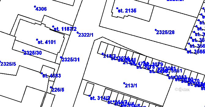 Parcela st. 213/3 v KÚ Rakovník, Katastrální mapa