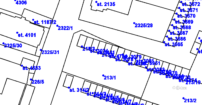 Parcela st. 213/6 v KÚ Rakovník, Katastrální mapa