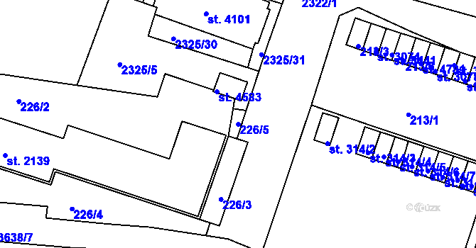 Parcela st. 226/5 v KÚ Rakovník, Katastrální mapa