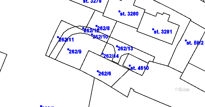 Parcela st. 262/14 v KÚ Rakovník, Katastrální mapa
