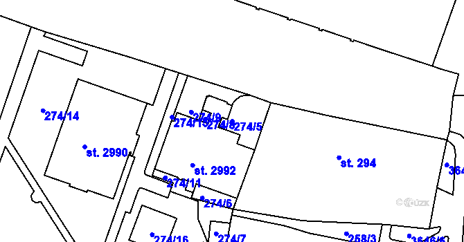 Parcela st. 274/5 v KÚ Rakovník, Katastrální mapa
