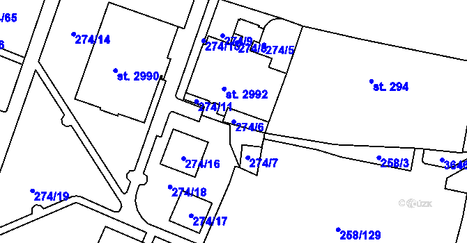 Parcela st. 274/6 v KÚ Rakovník, Katastrální mapa