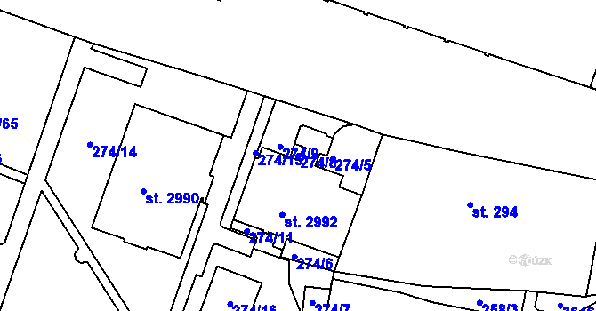 Parcela st. 274/8 v KÚ Rakovník, Katastrální mapa