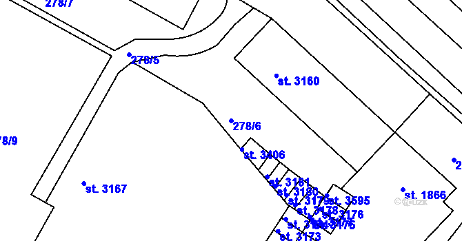 Parcela st. 278/6 v KÚ Rakovník, Katastrální mapa