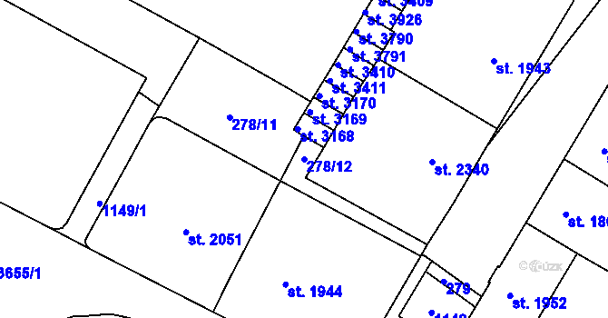 Parcela st. 278/12 v KÚ Rakovník, Katastrální mapa