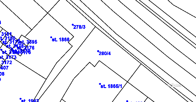 Parcela st. 280/4 v KÚ Rakovník, Katastrální mapa